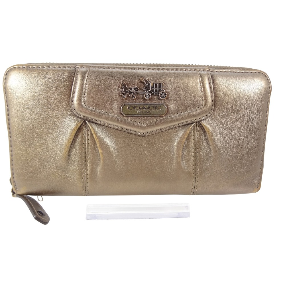 Coach Madison Pleated Zip Around Wallet Bronze Metallic Leather Horse & Carriage - Picture 1 of 6